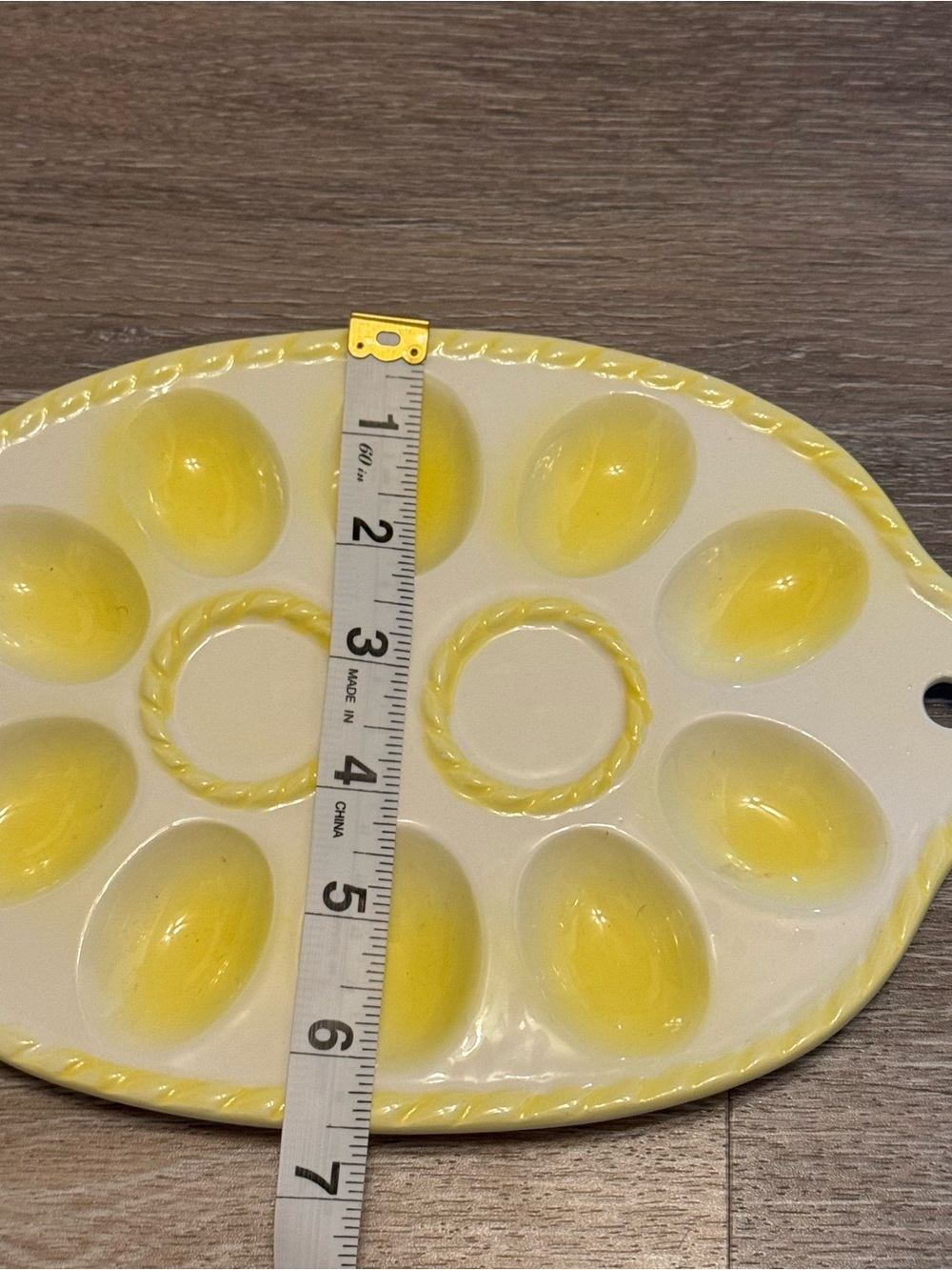 Vintage Mid Century Oval Deviled Egg Tray White & Yellow - Picture 4 of 5